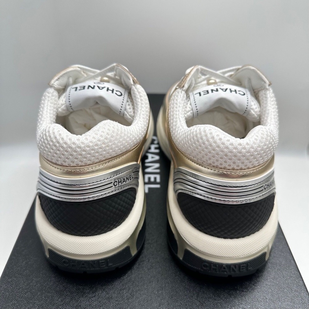 ❌❌SOLD Chanel 2023 White Black Gold Silver CC Logo Trainers Runners Sneakers - Picture 8 of 14